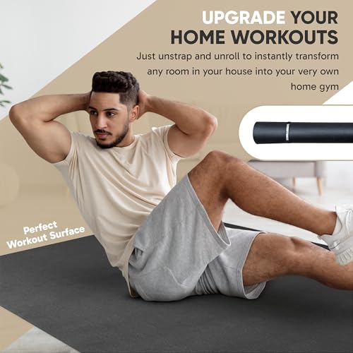 Gorilla Mats Large Exercise Mat – 6'x4', 7'x4', 7'x5', 8'x4', 10'x4' (1/4" Thick) – Ultra Durable Workout Mat for Home Gym Flooring – Non-Slip, Flat Fitness, Yoga & Weight Lifting Floor Mat - color: Gorilla Black Mat with Gray Towel, 2 Storage Straps and