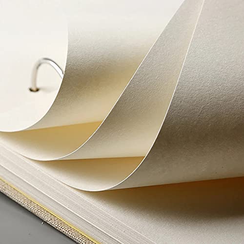 Retro Spiral Sketchbook Linen Hardcover 120 Pages 160GSM Thick Refillable Loose Leaf Notebook for Art Drawing Stationery School Supplies (Large)