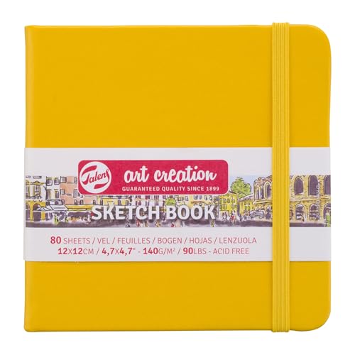 Talens Art Creation Sketchbook, Golden Yellow, 80 Sheets, 4.7 x 4.7 in | Hard-Bound Pocket Notebook, 140 GSM/94 lbs Paper, Acid-Free Cream Blank Paper, Ribbon Bookmark, and Elastic Closure - color: goldenyellow, size: 12×12cm