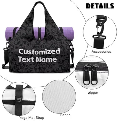 Yoga Gym Bag with Removable Adjustable Shoulder Strap, Shoe Compartment & Top Yoga Mat Holder 17.72x8.66x9.84in - color: A Customized Text Name