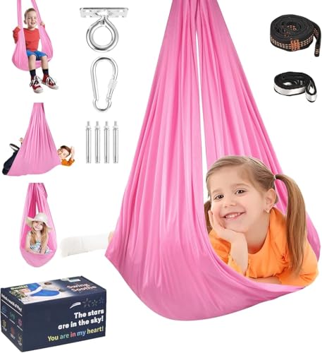Sensory Joy Swing for Kids, Elastic and Soft Fabric Therapy Swing for Autism, ADHD, Asperger – Indoor Outdoor Sensory Swing for Children, Cozy Cuddle Hammock Chair Autism Swings Indoor（Pink） - color: Pink