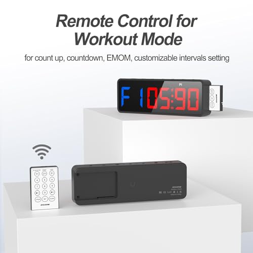 ANJANK Small Portable Gym Timer Clock, Strong Magnet, Workout Interval Timer with Powerful Battery, Stopwatch, Remote Control, Adjustable Brightness, Fitness Digital Timer for Home/Garage/Boxing