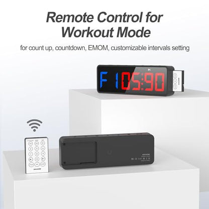 ANJANK Small Portable Gym Timer Clock, Strong Magnet, Workout Interval Timer with Powerful Battery, Stopwatch, Remote Control, Adjustable Brightness, Fitness Digital Timer for Home/Garage/Boxing