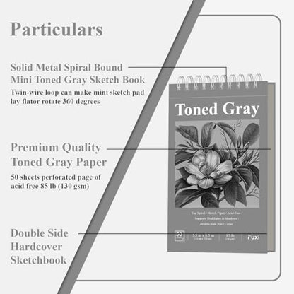 Fuxi Toned Gray Sketchbook, 2-Pack - 5.5" x 8.5", | 85lb/130gsm Charcoal Drawing Paper, 50 Sheets Per Pad. - color: Toned Gray