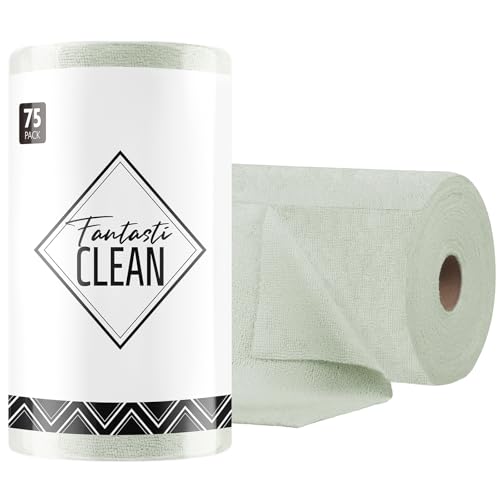 Fantasticlean Microfiber Cleaning Cloth Roll- 75 Sheets, 12"x12"(MossGreen) - color: Moss Green, size: 75 pack