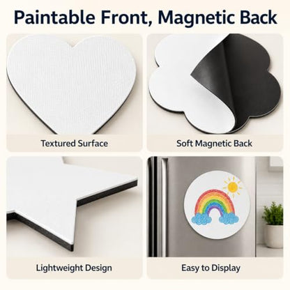 12 Pack Paintable Magnetic Canvas Boards, 3 Inch DIY Fridge Magnets | 6 paint-ready shapes, 2 each, for classroom crafts, fridge decor, party favors and handmade gifts - style: 6 Shapes-12pcs
