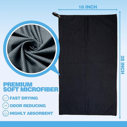 Microfiber Gym Towels with Snap Straps, Yoga Towel for Home and Gym, 16 Inch x 28 Inch, 6 Pack (Grey/Blue, 16" x 28") - color: Grey/Blue