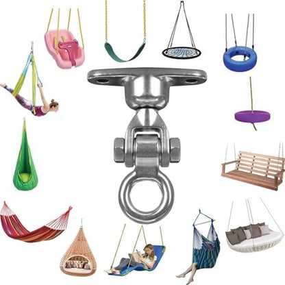 Heavy Duty 1500 LBS Capacity Swing Hanger | 360°+180° Full Swivel Stainless Steel Hammock Hanger | Durable Hardware Accessories for Porch, Playground, Yoga, Heavy Bag - size: 2 holes-360°+180°