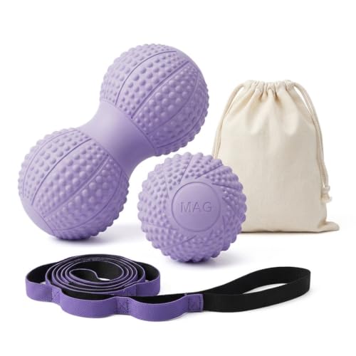 Peanut Massage Ball and Single Ball Set for Myofascial Release, Deep Tissue, Muscle Recovery (Purple) - color: Purple