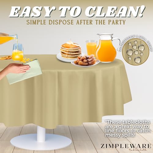ZIMPLEWARE Premium Beige Plastic Table Cloth Disposable (12 Pack) Round Tablecloth (84in) Party Table Cloths Disposable, Perfect Table Cloth Round Cover for Any Table Up to 6 Feet - color: Beige, size: 12 Pack 84" Round
