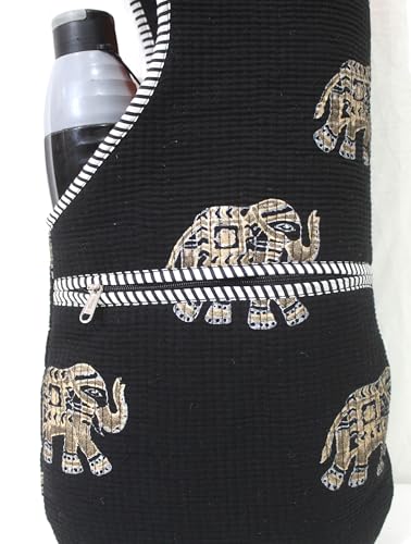 INDIAN CRAFT CASTLE Yoga Mat Bag | Tote Mat Bag | Sling Yoga Tote w/Large Side Pocket & Zipper Pocket | Yoga Mat Carrier Fits Most Size Mats - color: Black & Brown