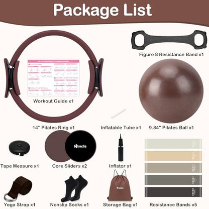 Hoedia Pilates Kit for Women, Pilates Equipment Ring and Ball Set - color: Brown