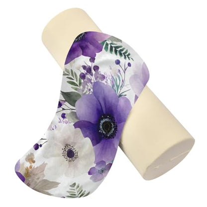 Purple White Lotus Flowers and Berries Neck Roll Pillow Bolster Round Health Memory Foam Long Cervical Cylinder Pillows with Removable Washable Cover for Body Bed Legs Back Yoga - color: Blue and White Silver Lotus Flowers and Berries