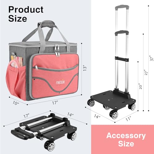 Rolling Craft Bag With Wheels, Teacher Tote Organizer With Detachable Cart - color: Pink