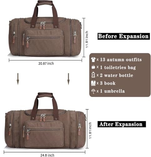 Sechunk Duffle Bag Canvas Large Outdoor Shoulder Bag Overnight Handbag Travel Tote Luggage Weekender Bag - color: coffee-A