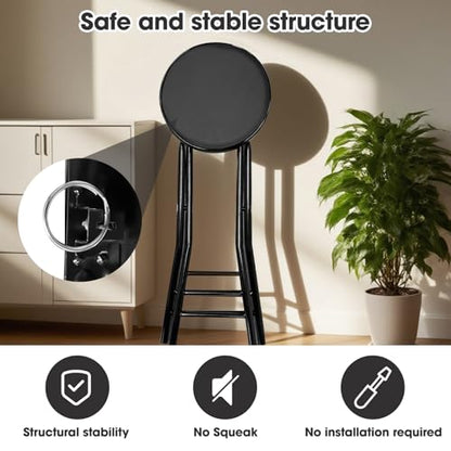 Folding Stool,24 Inch Foldable Portable Height Bar Stools Chair - color: Black, size: 24"X1PCS