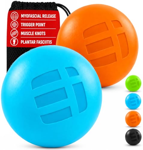 Massage Lacrosse Balls for Deep Tissue Relief - Trigger Point Therapy Ball Set for Plantar Fasciitis, Myofascial Release for Back, Shoulder, Foot - Massage Ball Roller - 2 Pack (Blue/Orange) - color: Electric Blue and Zesty Orange
