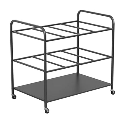 Yoga Mat Storage Rack with Wheels, 12 Mats Capacity Home Gym Organizer, 3-Tier Rolling Fitness Equipment Holder with Bottom Shelf for Yoga Mats, Foam Rollers, Exercise Accessories