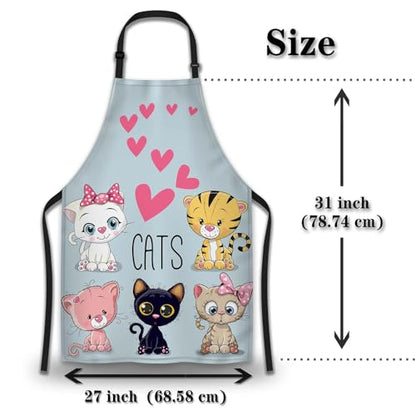 Chef Apron for Women Cute Cartoon Cats and Hearts Mans Aprons for Grilling for Kitchen Cooking Restaurant BBQ Painting Crafting 27” (W) x 31” (H), Waterproof Apron - color: Cats and Hearts