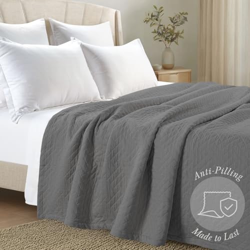 Threadmill Cotton King Coverlet Blanket, Crisscross Jacquard, Dark Grey - color: Classic Dark Grey, size: King / Cal King