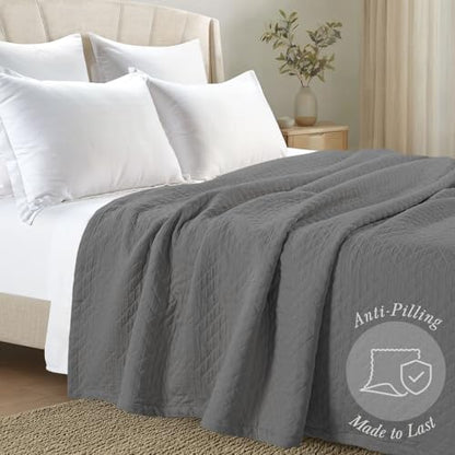 Threadmill Cotton King Coverlet Blanket, Crisscross Jacquard, Dark Grey - color: Classic Dark Grey, size: King / Cal King