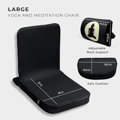 Friends Of Meditation 4-in-1 Folding Buddha Chair – Ergonomic Yoga Seat with Half-Moon Zafu, Detachable Lumbar Support & Carry Case – Black - color: Black