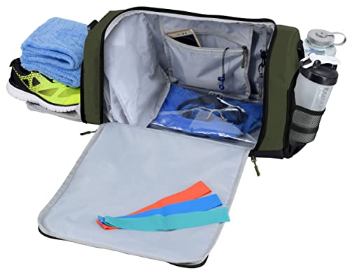 Ultimate Gym Bag 2.0: The Durable Crowdsource Designed Duffel Bag with 10 Optimal Compartments Including Water Resistant Pouch - color: Green, size: Medium (20")