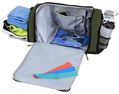 Ultimate Gym Bag 2.0: The Durable Crowdsource Designed Duffel Bag with 10 Optimal Compartments Including Water Resistant Pouch - color: Green, size: Medium (20")