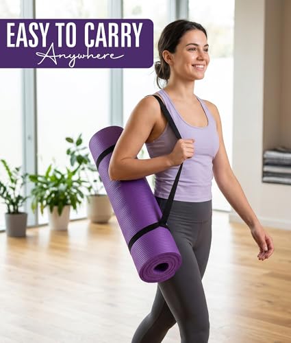 ROMIX Yoga Mat Thick 10Mm, Non-Slip Exercise Mat, 72 X 24 In, NBR - color: Purple