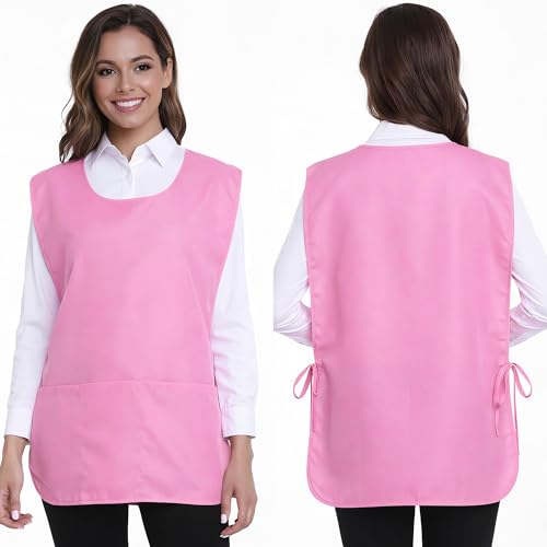 Unisex Cobbler Apron with 3 Deep Pockets, Smock Vest Apron | Multiple colors available, Blank No-Logo, Adjustable Drawstring & Side Ties, Applicable for Cooking, Kitchen,Garden, Cleaning - color: 3 Pack - Pink