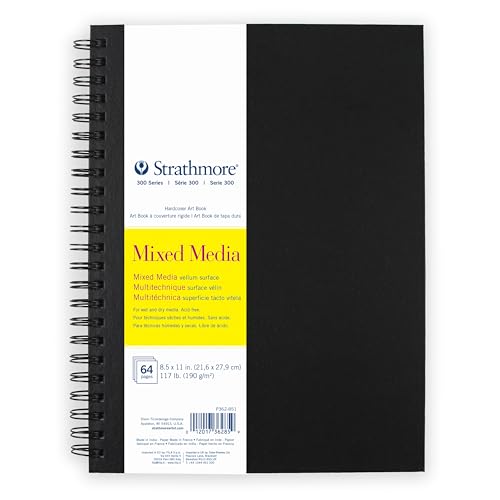Strathmore 300 Series Mixed Media Paper Art Book, Black Hardcover & Side Wire Binding, 32 Sheets, White, 8.5x11 inch, 1 Count