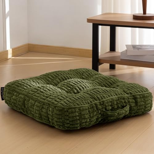 HIGOGOGO Floor Pillow Cushion for Adults, Meditation Cushion Pillow, Blended Corduroy Cover, Large Square Floor Sitting for Tatami Living Room or Yoga, 22x22 Inch, Dark Green - color: Square Dark Green, size: 4" Thick(Pack of 1)