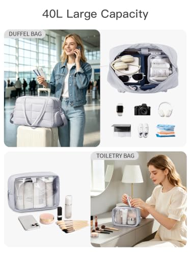 Gitus Travel Duffle Bag for Women Puffer Weekender Bags Carry on Gym Bag - color: Lightgrey
