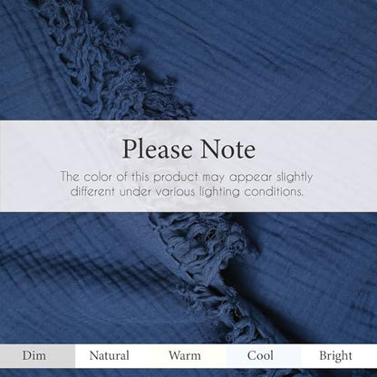 100% Cotton Gauze 50"X60" Throw Tassel 4 Layered Blanket- Navy Blue - color: Navy Blue, size: 50"X60" Throw