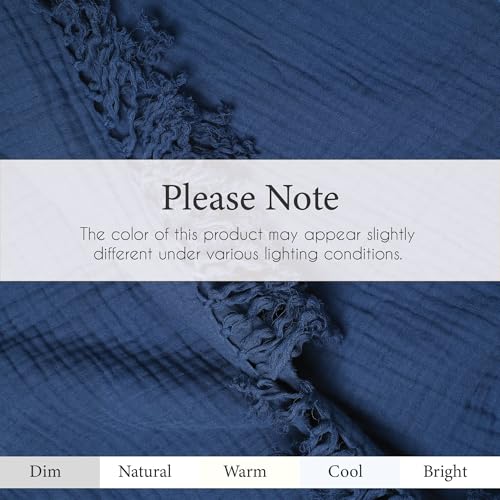 100% Cotton Gauze 50"X60" Throw Tassel 4 Layered Blanket- Navy Blue | Premium Muslin Blanket for Couch,Bed,Living,Summer Lightweight, All Seasons Blankets & Throws, Boho,Travel & Skin Friendly - color: Navy Blue, size: 50"X60" Throw