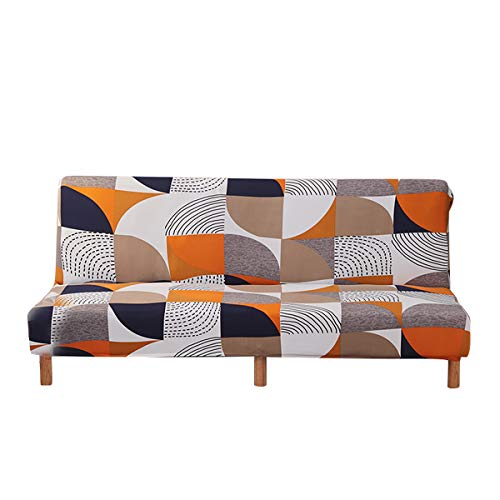 MIFXIN Stretch Futon Cover Armless Sofa Slipcover Elastic Spandex Folding Sofa Bed Couch Cover Printed Washable Furniture Protector for Sofa Without Armrest (Orange Geometry) - color: Orange Geometry