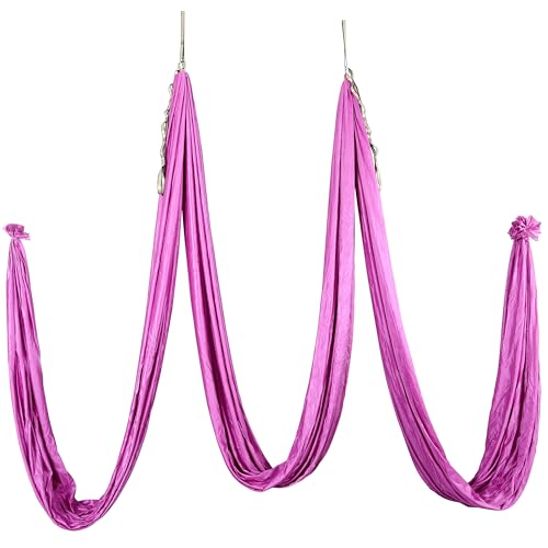 HECASA Aerial Silks Yoga Swing Set, Aerial Yoga Hammock w/Daisy Chain for Home, Inversion Exercises, Strength Training and Starter Kit - color: Violet, size: 13 Yards