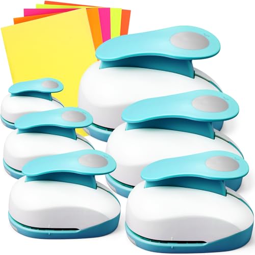 CHENGU 6 Pcs Circle Punch Set 3in/2in/1.5in/1in/0.6in/0.3in Scrapbook Hole Punchers Crafting with 10 Sticker Paper Round Cutter Scrapbook for Office Supplies DIY Albums Photos(Blue) - color: Blue, style: Circle