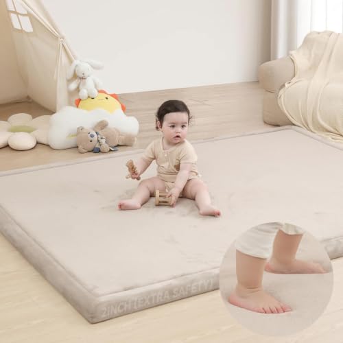 Large 79"x118" Baby Activity Play Mat for Floor,2" Extra Thick Elasti Foam Mat for Tummy Time &Crawling,Non-Slip Nursery Rug for Infants,Toddlers & Kids,Tatami Style for Classroom&Playroom (Beige) - color: Beige, size: 118"×79"×2"