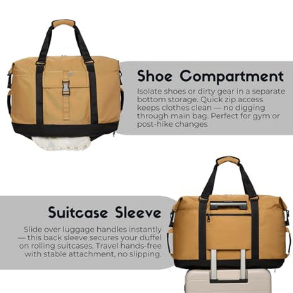 SUNNY BIRD Duffel with Utility Pouch, 40L Weekender Overnight Bag with Shoe Compartment for Travel and Sports (Brown and black) - color: Brown and black