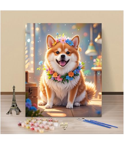EPLUUM DIY Paint by Numbers Kit for Adults Animal Paint by Numbers for Adults Student Oil Number Painting Kits for Adult Ideal Gift for Family Friend Home Decor Cute Dog 16x20 in - color: dog