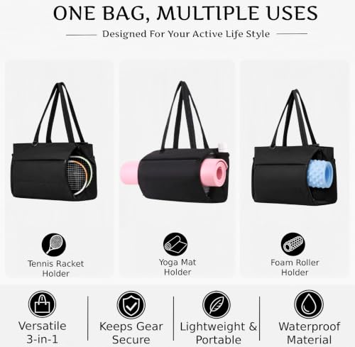 Gym bag with yoga mat holder Tote Bag for Women with cup holder travel - color: Black