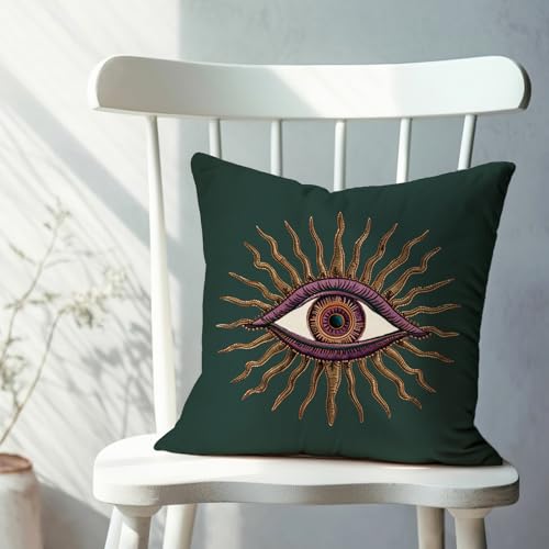 Fahrendom Evil Eye Throw Pillow Cover 18x18 Inch, Boho Mystical Sun Ray