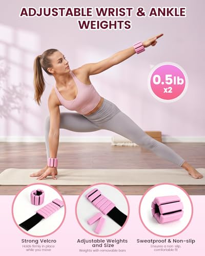 Pilates Kit, 24 in 1Home Pilates Workout Kit for Women, Pilates Equipment with 13" Pilates Ring and Ball, Starter Home Workouts - color: Pink