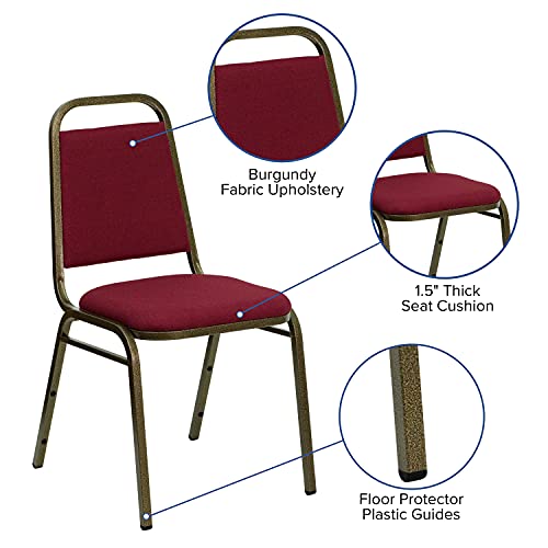 EMMA + OLIVER Burgundy Fabric Trapezoidal Back Stacking Banquet Chair - color: Burgundy Fabric/Gold Vein Frame