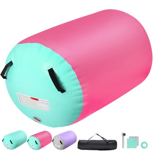Inflatable Gymnastics Air Roller Barrel Pink 47 * 35inch - color: Pink, size: 47*35 Inch