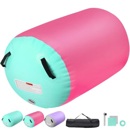 Inflatable Gymnastics Air Roller Barrel Pink 47 * 35inch - color: Pink, size: 47*35 Inch