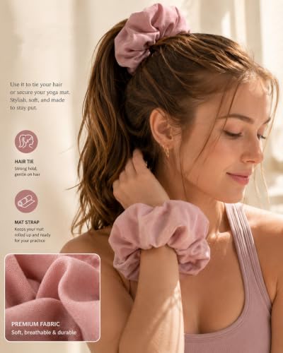 Yoga Mat Scrunchie - Elastic Mat Holder, Fits Standard Yoga Mats - color: PINK