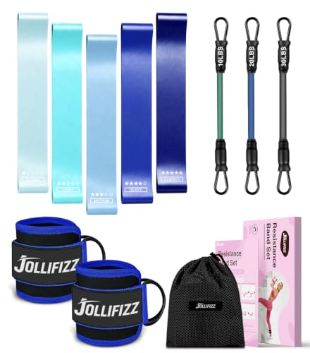 Ankle Resistance Bands with Cuffs &Booty Bands Set,Ankle Straps for Cable Machines for Leg,Booty,Glute,Hip,Butt,Workout Home Gym Equipment,Exercise Bands for Fitness,Yoga,Physical Therapy - color: Blue
