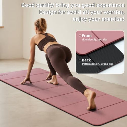 Foldable Yoga Mat Extra Thick 0.32"(8mm) | Folding Exercise Mat,Odorless POE, Non-Slip Grip, No-Curl Edges, Great for Yoga, Pilates & Home Workouts - color: Deep Pink